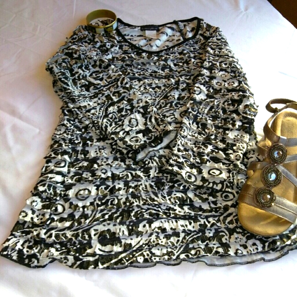 BRITTANYBLACK Floral Tiered Sparkle Ruffle Top